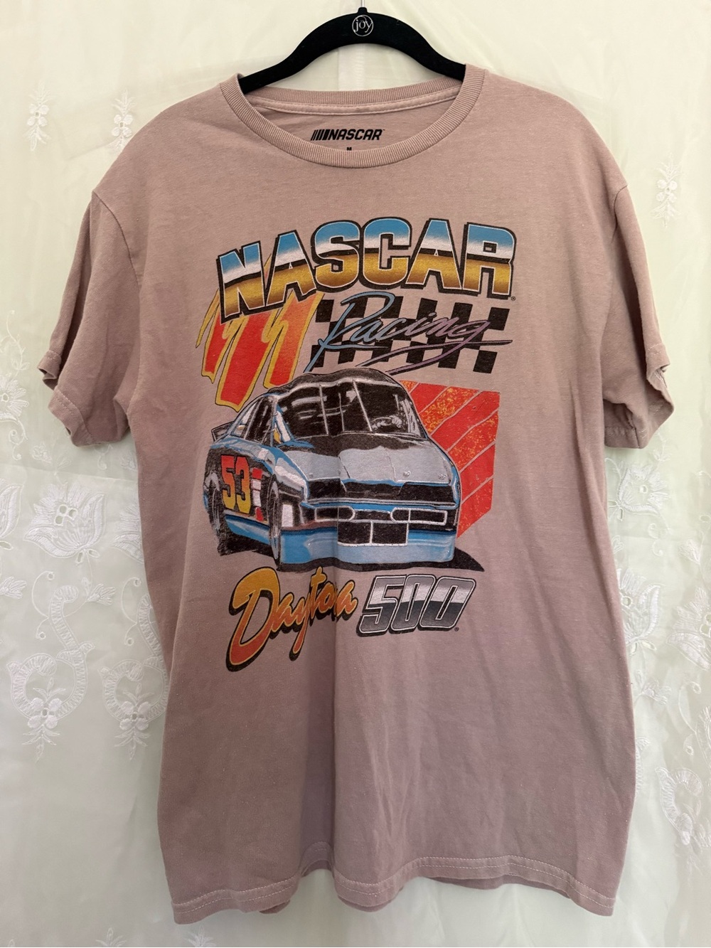 Nascar Beige Tee with Blue Graphic